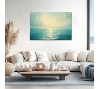 Lienzo decorativo oceánico, impresiones de paisaje marino tropical azul y sereno, imágenes modernas de paisajes marinos naturales para sala de estar, 60x103cm(24x41 pulgadas), con marco dorado