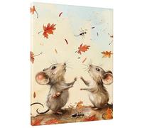 Lienzo decorativo otoñal para pared, ratones marrones y hojas, arte de pared fantástico, decoración estética para el hogar, sala de estar, dormitorio, guardería, sin marco, 8 x 12 pulgadas