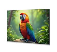 Lienzo decorativo para colgar cuadros coloridos con diseño de loro en la selva (20 x 30 cm)