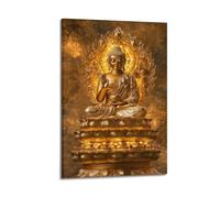 Lienzo decorativo para colgar en la pared del pasillo del budismo, Buda dorado, meditación zen, impresiones espirituales, decoración de interiores, 50 x 75 cm