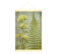 Lienzo decorativo para colgar en la pared, diseño botánico vintage de helecho, hojas verdes primaverales, póster colgante con marco, dormitorio, oficina, aula, decoración de 40,6 x 60,9 cm
