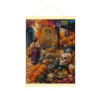 Lienzo decorativo para colgar en la pared, diseño de calavera, jarrón de flores del Día de los Muertos, color naranja, con marco, decoración para el hogar, dormitorio, sala de estar, 30,5 x 40,6 cm