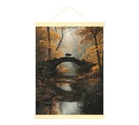 Lienzo decorativo para colgar en la pared, diseño de gato, puente de naturaleza otoñal, río, otoño, naranja, pintura de pared, dormitorio, oficina, aula, decoración de 30,5 x 40,6 cm