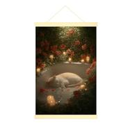 Lienzo decorativo para colgar en la pared, diseño de gatos, flores acogedoras, velas, ninguna obra de arte verde, pintura de pared para el hogar, dormitorio, sala de estar, decoración de 40,6 x 60,9
