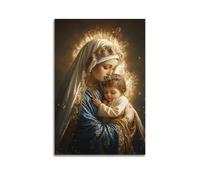 Lienzo decorativo para colgar en la pared, diseño de la Virgen María, bebé Jesús, retrato de Dios cristiano, lienzo, pintura artística, póster de Jesús Madre Santa Iglesia, decoración de pared, 60 x