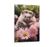 Lienzo decorativo para colgar en la pared, marco de fotos con bonito erizo en flores, decoración de pared, póster artístico para sala de estar, dormitorio, baño, decoración del hogar, 16x24 in / 40 x
