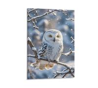 Lienzo decorativo para colgar en la pared, marco de fotos de búho blanco de invierno, decoración de pared, póster artístico para sala de estar, dormitorio, baño, decoración del hogar, 24 x 36 pulgadas