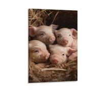 Lienzo decorativo para colgar en la pared, marco de fotos de cuatro cerditos, decoración de pared, póster artístico para sala de estar, dormitorio, baño, decoración del hogar, 20 x 30 pulgadas (50 x