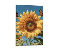 Lienzo decorativo para colgar en la pared, marco de fotos de girasol, flores, mariposas, decoración de pared, póster artístico para sala de estar, dormitorio, baño, decoración del hogar, 16 x 24
