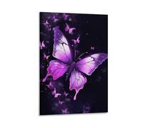 Lienzo decorativo para colgar en la pared, marco de fotos de mariposa, morado, decoración de pared, póster artístico para sala de estar, dormitorio, baño, decoración del hogar, 24 x 36 pulgadas (60 x