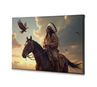 Lienzo decorativo para comedor, diseño de guerrero nativo americano a caballo al atardecer, decoración de Pascua (30 x 40 cm)
