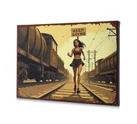 Lienzo decorativo para decoración de baño con texto en inglés "Keep Going: A Woman's Journey On The Rails", 40 x 60 cm