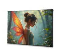 Lienzo decorativo para decoración de baño, diseño de hada del bosque encantado con alas naranjas, decoración religiosa de Pascua (40 x 60 cm)