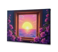 Lienzo decorativo para decoración de baño, puesta de sol, serenidad a través de la ventana, 40 x 60 cm