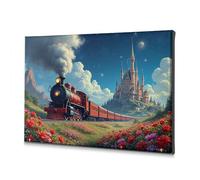 Lienzo decorativo para decoración de baño, viaje en tren de vapor a través de un paisaje lleno de flores, decoración religiosa de Pascua, decoración de estantería (20 x 30 cm)