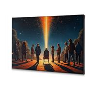 Lienzo decorativo para decoración de bautizo, diseño de un grupo de personas reunidas alrededor de una silla bajo un cielo estrellado, decoración de sala de estar, decoración religiosa de Pascua (30 x