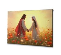 Lienzo decorativo para decoración de habitación de Jesús y María en el campo de flores (40 x 60 cm)
