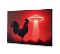 Lienzo decorativo para decoración de pared de baño con diseño de gallo bajo un OVNI brillante (20 x 30 cm)