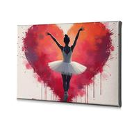 Lienzo decorativo para decoración de sala de estar, diseño de bailarina abrazando el amor en una escena artística de corazón, decoración de baño, kit para colgar cuadros (20 x 30 cm)