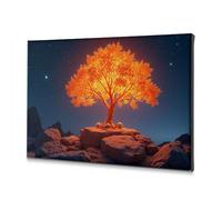 Lienzo decorativo para decoración de sala de estar, un árbol brillante sobre un afloramiento rocoso bajo un cielo nocturno estrellado. Lienzo decorativo para decoración de sala de estar (20 x 30 cm)
