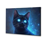 Lienzo decorativo para decoración religiosa de Pascua, gato negro de ojos azules en el espacio, para sala de estar, baño, arte de pared (40 x 60 cm)