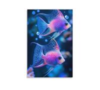 Lienzo decorativo para pared, 24 x 36 pulgadas, dos peces tropicales coloridos nadando en el agua, pinturas decorativas para el hogar, dormitorio (sin marco)