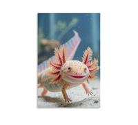 Lienzo decorativo para pared, 24 x 36 pulgadas, un ajolote con branquias rojas y naranjas plumosas, cuerpo manchado, pinturas decorativas para el hogar, dormitorio (sin marco)