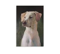 Lienzo decorativo para pared, 24 x 36 pulgadas, un perro blanco con orejas marrones claras, mirando hacia un lado, contra un fondo oscuro, pinturas decorativas para el hogar, dormitorio (sin marco)