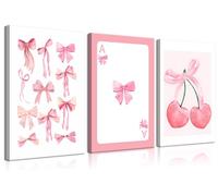 Lienzo decorativo para pared, 3 unidades, diseño de lazos de acuarela de color rosa, decoración de pared, imágenes de coqueta femenina, decoración de habitación, pósteres estéticos para decoración de