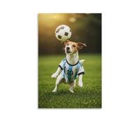 Lienzo decorativo para pared, 30,5 x 45,7 cm, Jack Russell Terrier en una camiseta argentina con una pelota de fútbol sobre la hierba, pinturas decorativas para el hogar, dormitorio (sin marco)