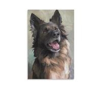 Lienzo decorativo para pared, 40,6 x 60,9 cm, un perro pastor alemán con un abrigo negro y tostado, orejas levantadas, boca abierta, lengua afuera, mirando alerta, pinturas decorativas para el hogar