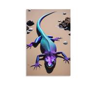 Lienzo decorativo para pared, 40,6 x 61 cm, un lagarto vibrante con escamas azules y moradas tumbado en suelo arenoso, rodeado de piedras pequeñas, pinturas decorativas para el hogar, dormitorio (sin
