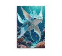 Lienzo decorativo para pared, 61 x 91 cm, un pez mágico cubierto de cristal nadando entre corales coloridos bajo el agua, pinturas decorativas para el hogar, dormitorio (sin marco)