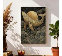 Lienzo decorativo para pared, ballena dorada, impresión de olas del océano y oro negro, decoración marina abstracta para sala de estar, dormitorio, oficina, lienzo envuelto de 8 x 12 pulgadas