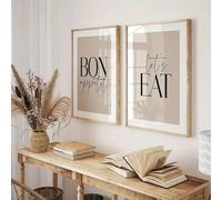 Lienzo decorativo para pared "Bon Appé Tit & Let's Eat", tipografía clásica moderna para decoración de salón (40 x 60 cm, 2 unidades)