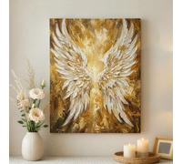 Lienzo decorativo para pared con alas de ángel doradas, obra de arte abstracta con plumas para decoración estética del hogar, sala de estar, dormitorio, oficina, decoración inspiradora de pared, 40,6