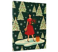Lienzo decorativo para pared con árbol de Navidad, ilustración de mujer festiva verde y rojo, estilo vintage, decoración estética del hogar para sala de estar, dormitorio, oficina, lienzo envuelto de