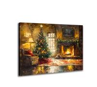 Lienzo decorativo para pared con chimenea de Navidad, decoración festiva del hogar, impresión giclée para sala de estar, dormitorio, decoración de temporada de invierno (art-1,60 x 90 cm enmarcado)