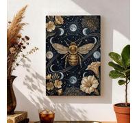 Lienzo decorativo para pared con diseño de abejas y flores, impresiones de naturaleza dorada y blanca, decoración de pared abstracta para sala de estar, dormitorio, oficina, estética moderna, 8 x 12