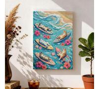 Lienzo decorativo para pared con diseño de gato de verano, estampado de felinos tropicales de melocotón azul, divertida decoración estética del hogar para sala de estar, dormitorio, baño, salón