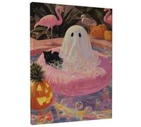 Lienzo decorativo para pared con diseño de gato fantasma de Halloween, calabaza negra y melocotón, estampado de pájaros tropicales, divertida decoración de baño para sala de estar, dormitorio, baño