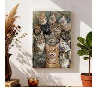 Lienzo decorativo para pared con diseño de gato fantástico, impresión de retratos felinos multicolor, divertida decoración estética del hogar para sala de estar, dormitorio, oficina, lienzo envuelto
