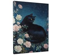 Lienzo decorativo para pared con diseño de gato y rosas, estampado floral de cielo nocturno, decoración estética del hogar para sala de estar, dormitorio, oficina, sin marco, 12 x 16 pulgadas