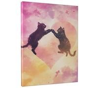 Lienzo decorativo para pared con diseño de gatos dulces, impresión de amor felino negro y marrón, arte romántico de pared para decoración del hogar para sala de estar, dormitorio, día de San Valentín