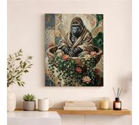 Lienzo decorativo para pared con diseño de gorilas, estampado floral verde y beige, decoración abstracta de verano para sala de estar, dormitorio, baño, lienzo envuelto de 16 x 20 pulgadas