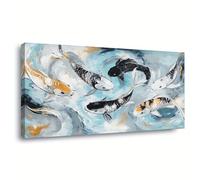 Lienzo decorativo para pared con diseño de Koi en olas pintura abstracta moderna obra de arte para sala de estar oficina cocina lienzo impreso decoración de pared (40 x 80 cm sin marco)