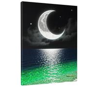 Lienzo decorativo para pared con diseño de océano iluminado por la luna, impresión abstracta de paisaje verde y negro, decoración estética moderna para el hogar, sala de estar, dormitorio, baño