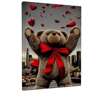 Lienzo decorativo para pared con diseño de oso del día de San Valentín, decoración de corazón, bonito póster de animales para sala de estar, dormitorio, decoración estética del hogar, lienzo envuelto