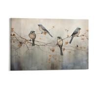 Lienzo decorativo para pared con diseño de pájaros azules y ramas rurales vintage listo para colgar