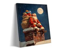 Lienzo decorativo para pared con diseño de Papá Noel, decoración festiva, chimenea, saco de Papá Noel, regalos de luna llena, cielo nocturno, gótico, vintage, decoración del hogar (art-1,60 x 90 cm
